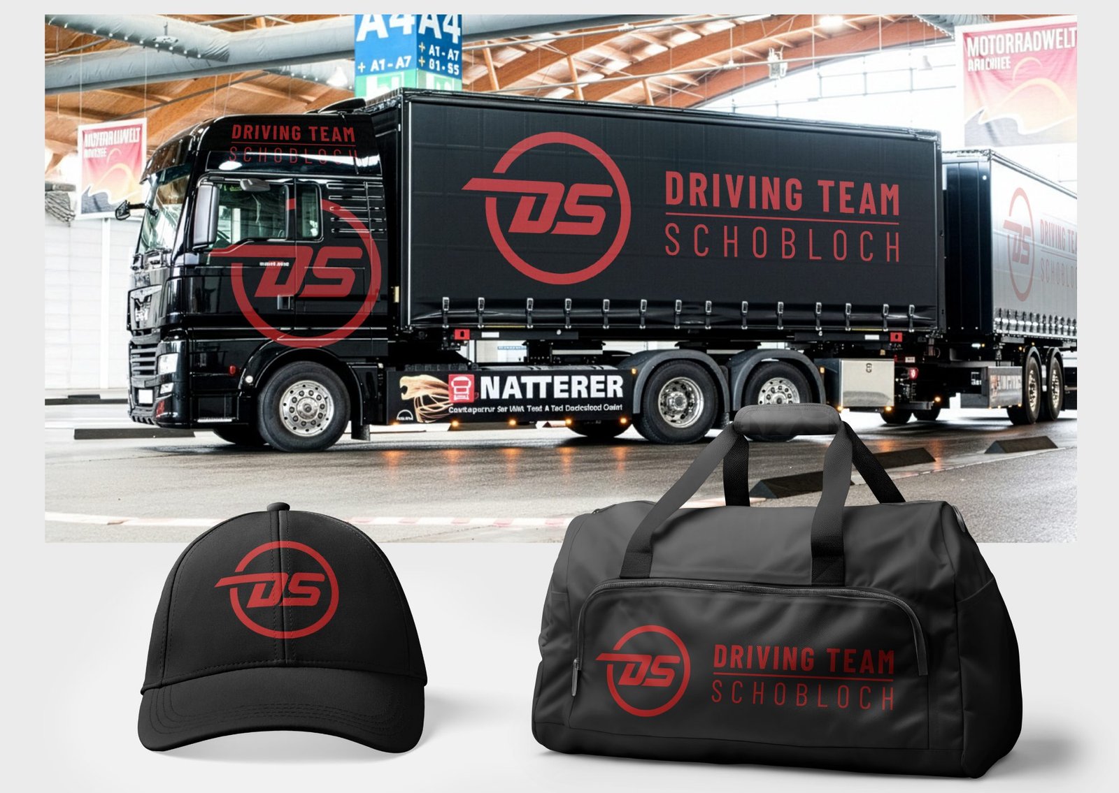Branded truck, cap and bag for Driving Team Schobloch