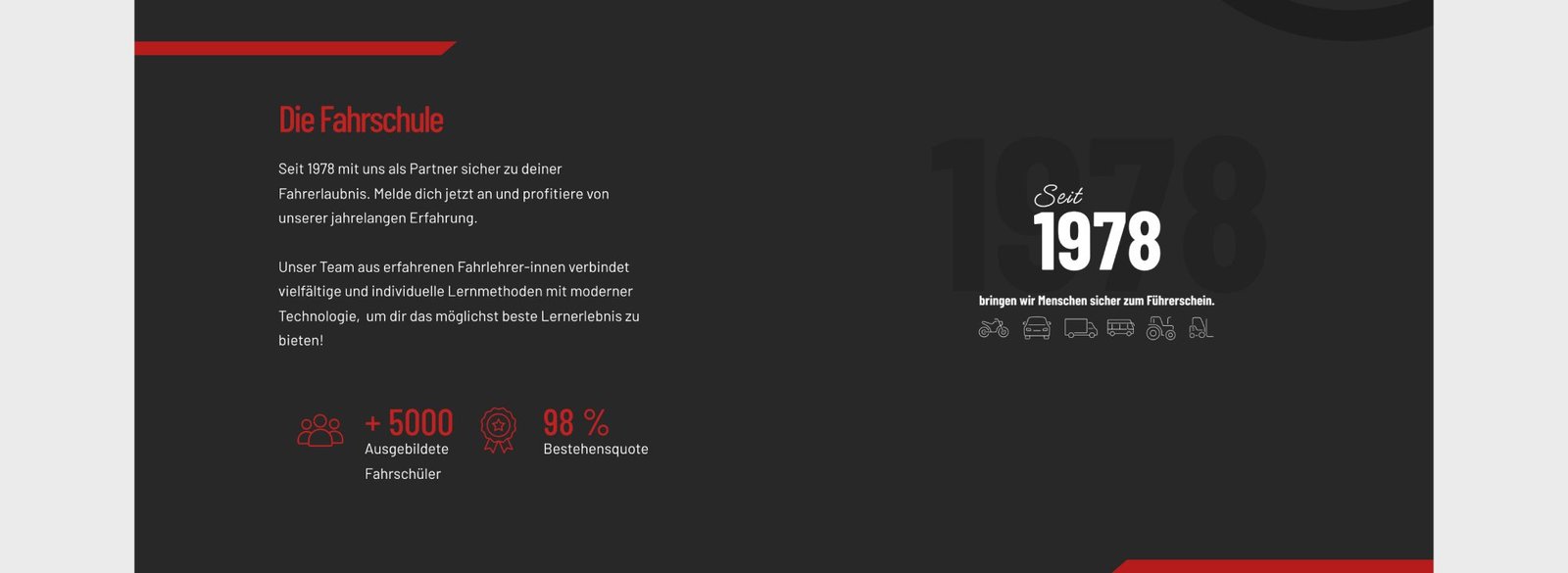 Website — about the driving school since 1978