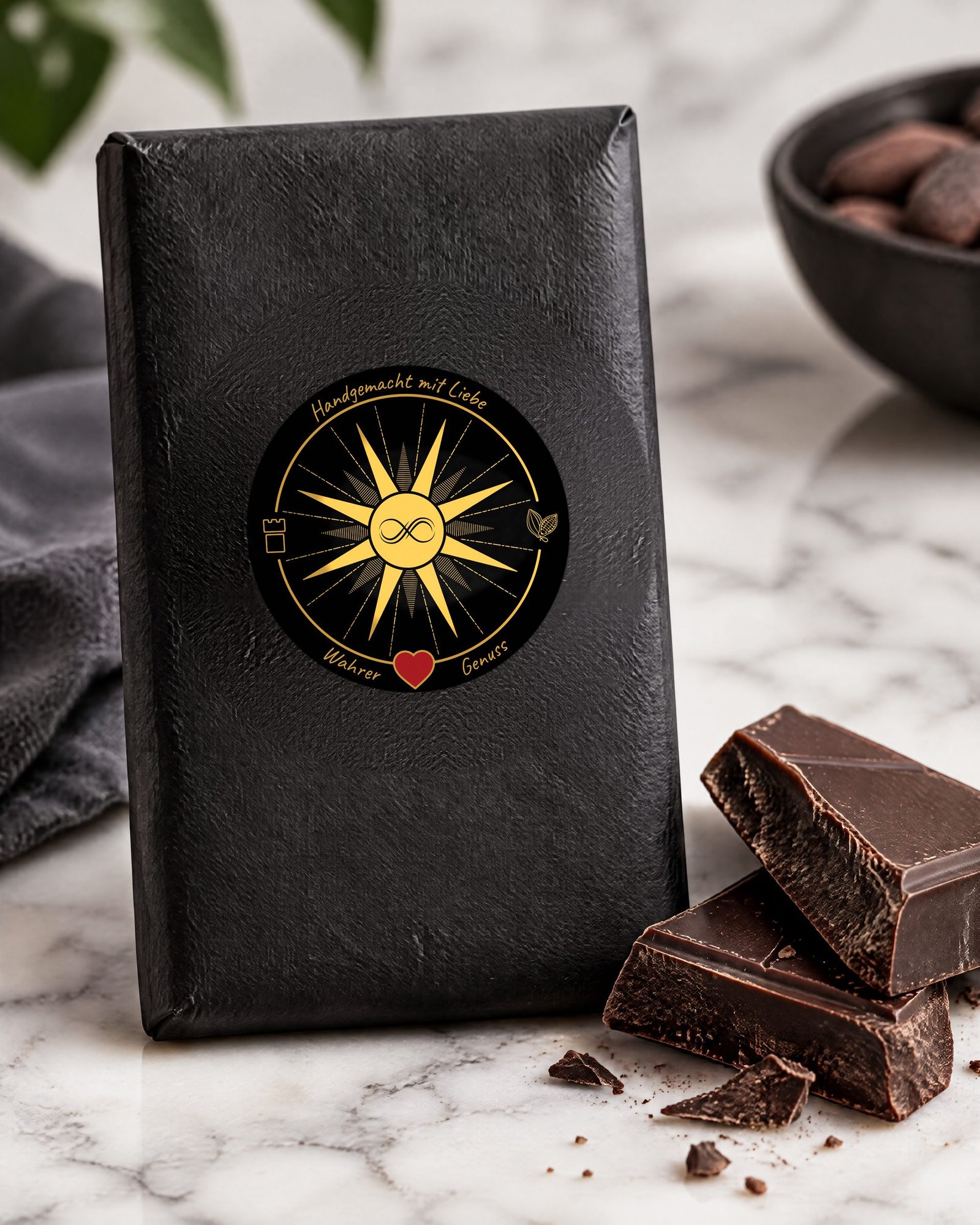 Dark sticker on a chocolate bar