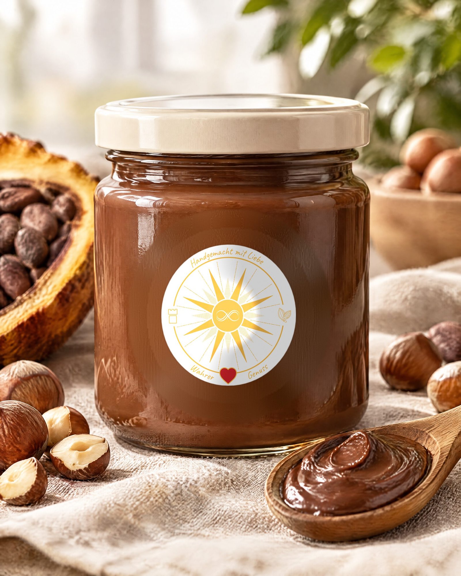 Light sticker on a chocolate spread jar