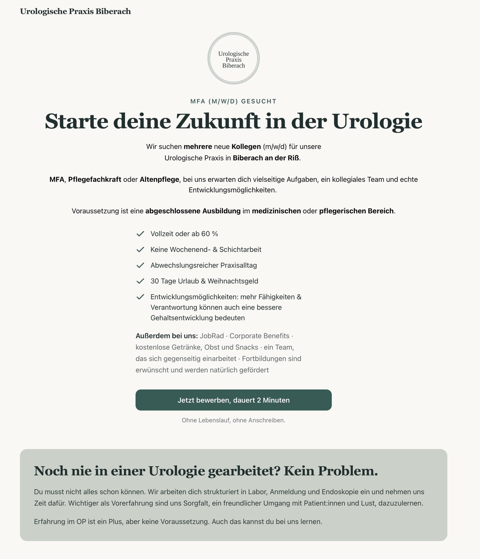 Recruiting landing page — Starte deine Zukunft in der Urologie